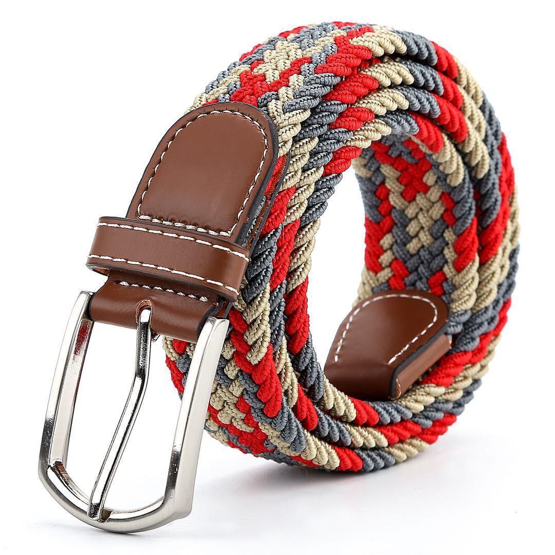 Heren Elastische Geweven Riem, Casual Dames Canvas Elastische Riem, Gesp Riem 110cm red