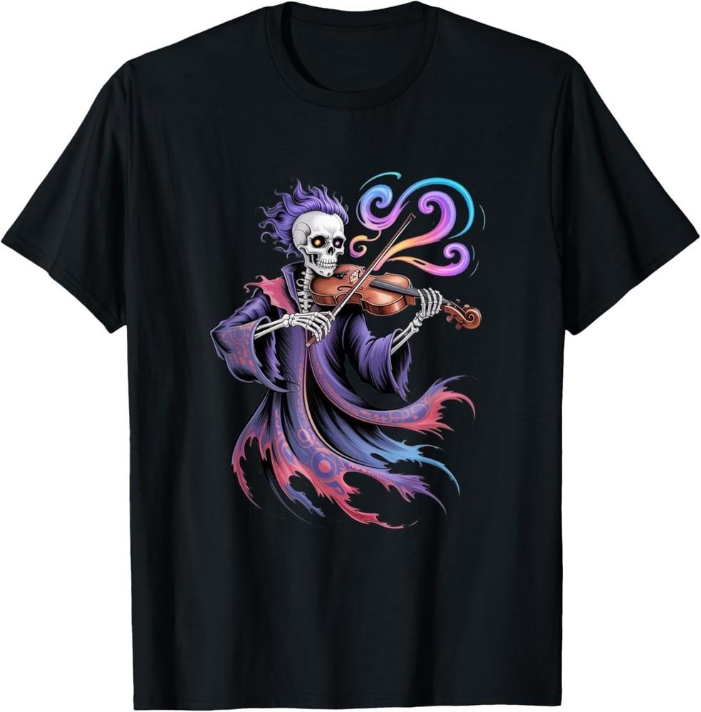 Mystical Skeleton Violin Player Dark Music Art T-Shirt
