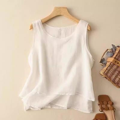 Loose Green Cotton Linen Sleeveless Camisole Top For Women Summer