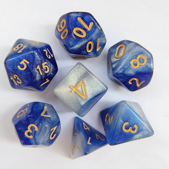 7Pcs/Set Starry Sky Acrylic Multi-side Dice Golden Number D4/6/8/10/12/20 Polyhedral Gaming Dice Prop Adults Family Night Party Board Game Essentials