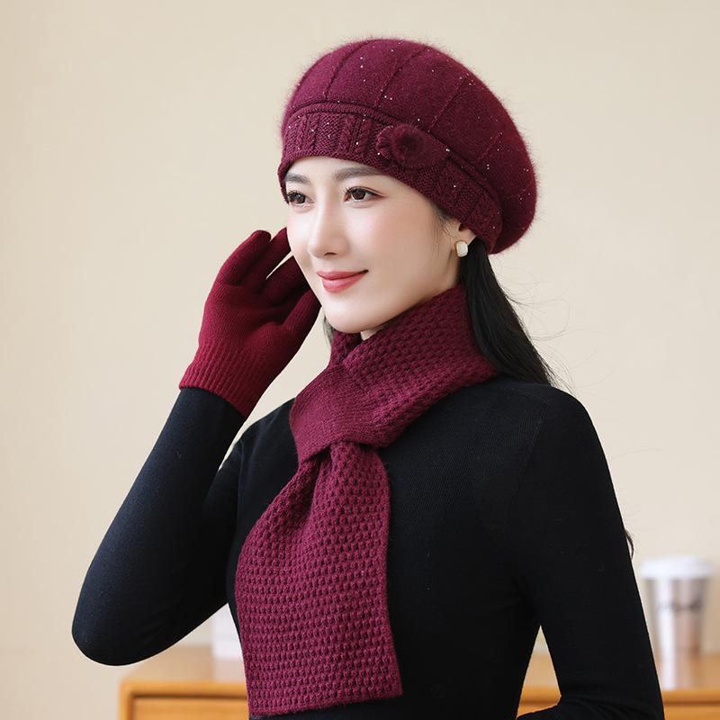In The Elderly Rabbit Hair Knitted Hat Ladies Beret Fashion Thickened Warm Wool Hat