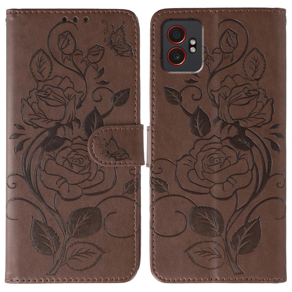 For Samsung Galaxy XCover7 Pro Case Wallet Stand Imprinted Rose Butterfly PU Leather Phone Cover