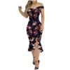 Fashion Women's Loose Sexy Prints One Shoulder Irregular  Ruffle Hip Dress