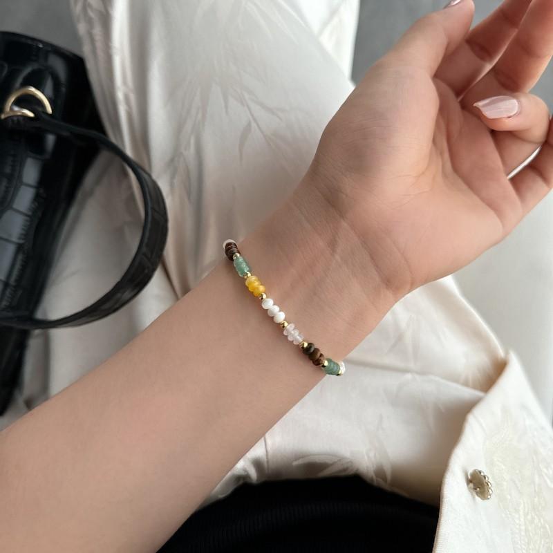 Irregular Tiger Eye Bead Pearl Necklace Bracelet Set Womens Boho Chic Layered Minimalist Jewelry Bracelet