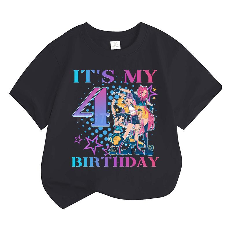 Boys' and Girls' Fashionable Birthday Themed Printed Round-Neck Short-Sleeve T-Shirts Summer Children's Loose-Fit Casual Tops