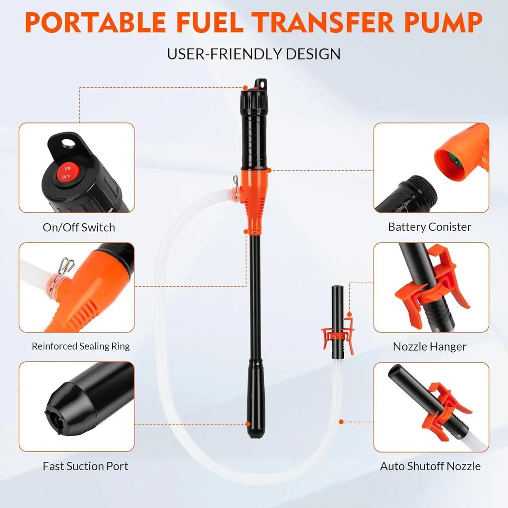 Benzinli Araçlar İçin Elektrikli Transfer Pompası Taşınabilir Pil Güçlü Transfer Pompası Ekipmanı Yakıt Yağı Benzin Su Petrol İçin Tabancalı Ağızlı