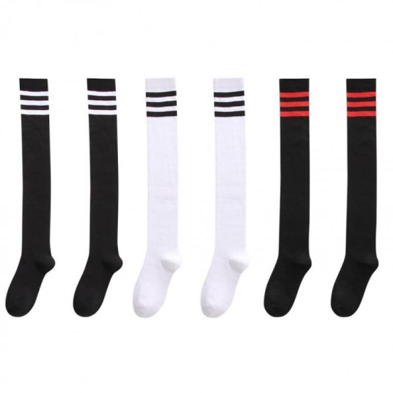 Knee socks, short stockings, knee long socks, women s golf White-Black Belt