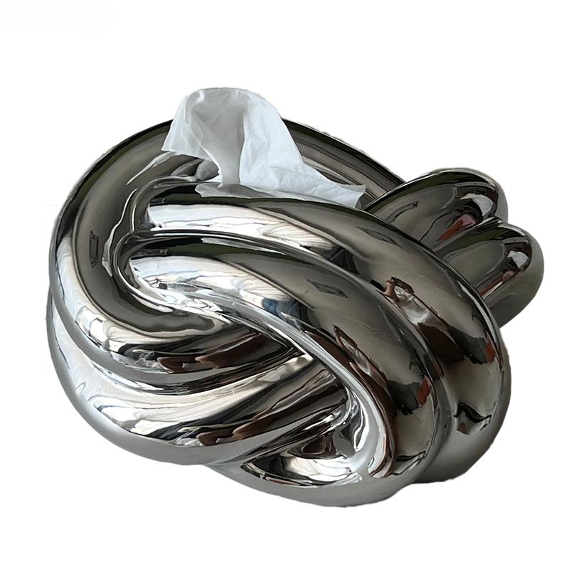 Silver Ceramic Tissue Box Twisted Knot Tissue Box Paper Extractor Porcelain Paper Towel Case Napkin Holder Home Decoration