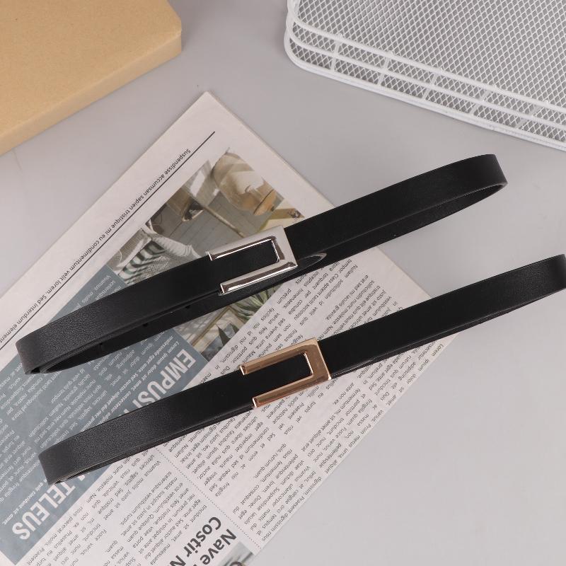 Women Thin Belt Black Gold Silver Metal Buckle Belt Pu Casual Leather Waist Belt Trouser Dress Decoration Waistband