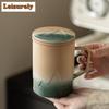 430ml Mountain Sea Ceramic Mug Tea Cup with Lid Tea Infuser Vintage Coffee Cup Japanese Breakfast Cups Handle Personalized Gifts