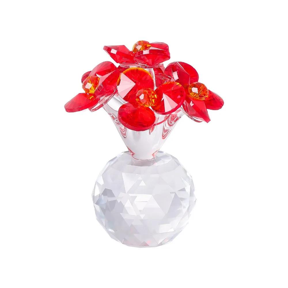 Handcraft Crystal Flower Statue Ornament Clear Base Artificial Flower Figurine Rose Tulip High Transparence