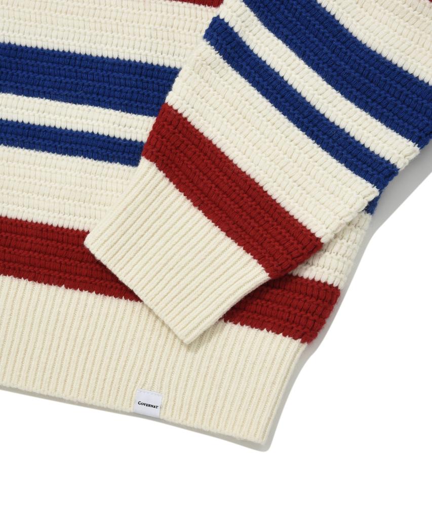COVERNAT Two-Tone Striped Crew Neck Knit Ivory