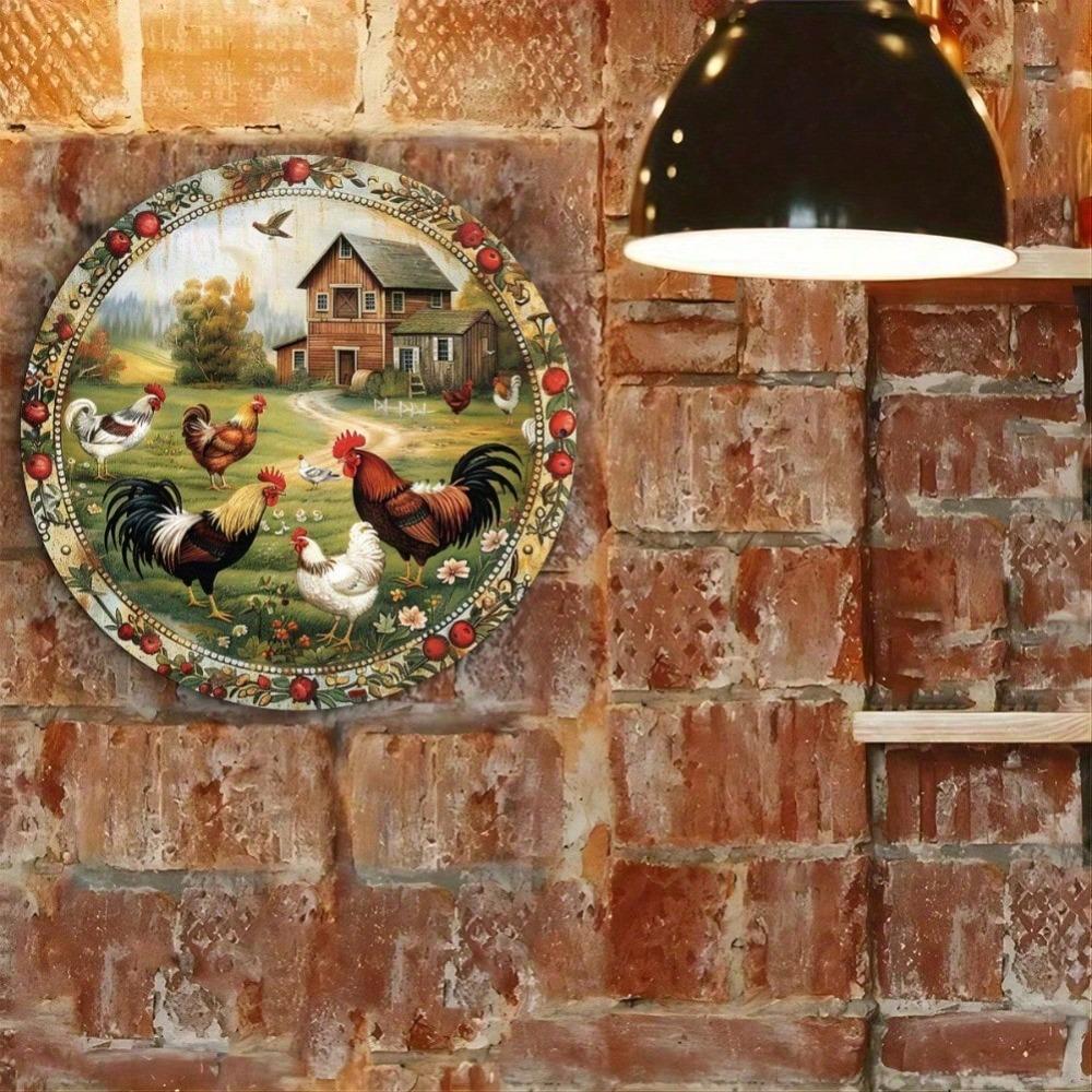 Vintage Funny Chicken Iron Tin Sign 8 Inch Round Wall Art Kitchen Cafe Farmhouse Decor Durable Waterproof Indoor Outdoor