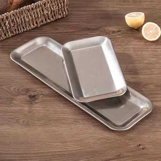 Nerezový servírovací tác Retro obdélníková miska na svačiny dezert Rustikální BBQ talíř na studené pokrmy Domov Kempování
