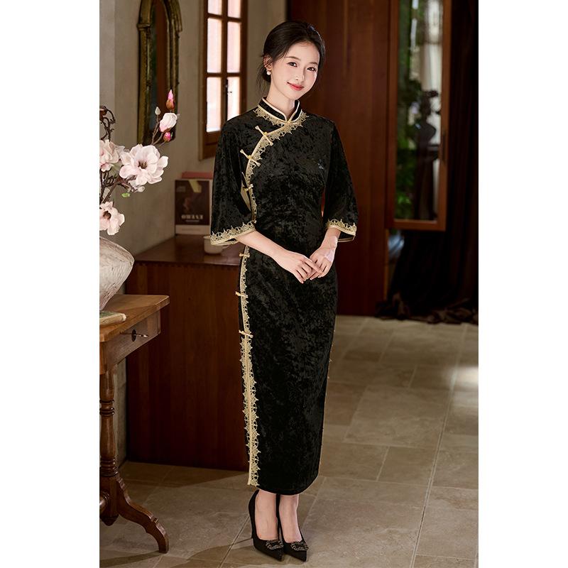 New Chinese black cheongsam 1011 new autumn improved girl young high-end temperament Chinese style dress