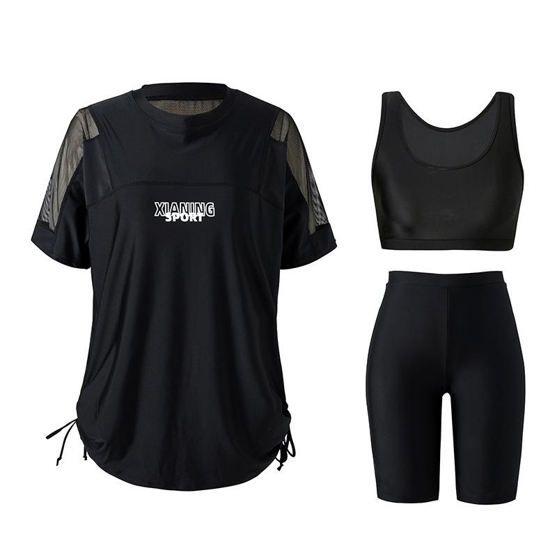 Plus Size Women s Sporty Quick-Dry Two-Piece Swimsuit with Slimming Tummy Concealing Capri Pants. 3XL