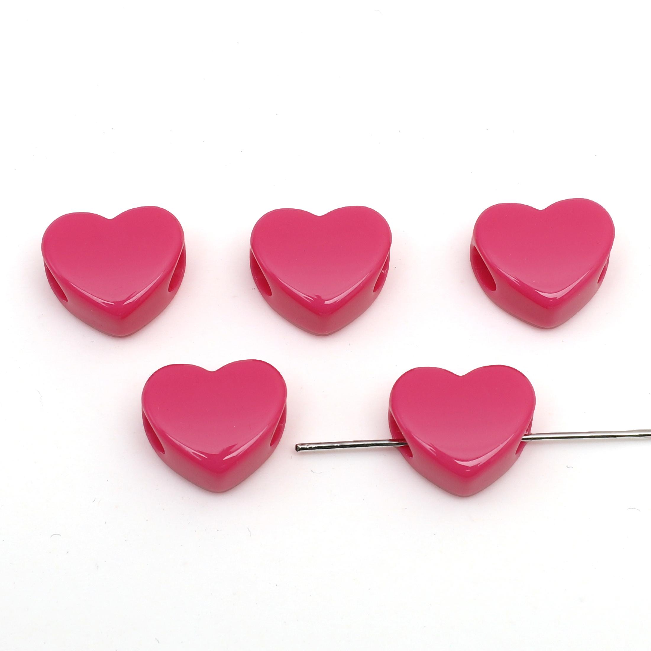 30 Stück Acrylperlen, einfarbig, Herzanhänger, Perlen für die Herstellung von Schmuck zum Selbermachen von Armbändern und Halsketten 14x12mm 10pcs fuchsie