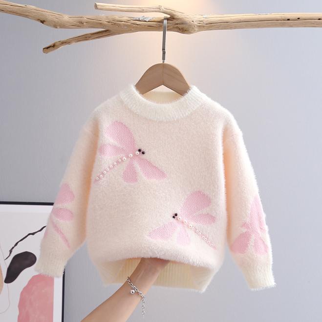 Autumn Winter Children's Sweater Pullover Round Neck Knitwear Mink Down Children's Western Cartoon Long Sleeve Sweaters
