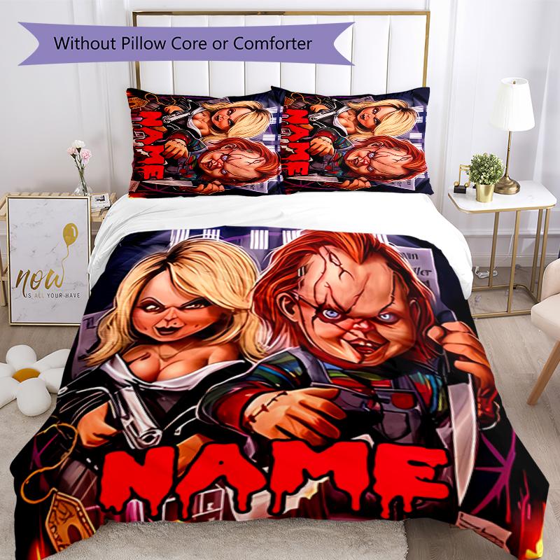 3pcs Custom Name Chucky Bedding Set Duvet Cover Closure Includes 1 Duvet Cover & 2 Pillowcases for All Seasons Bedroom Decor
