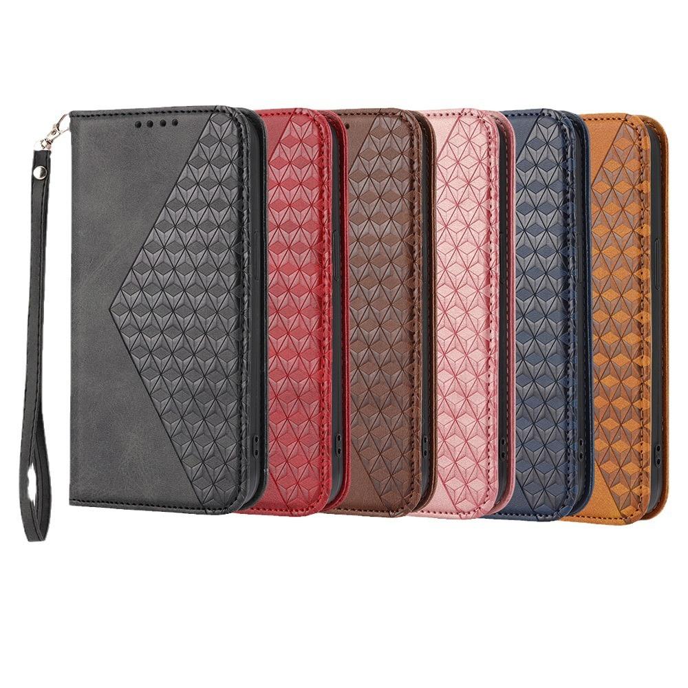 Applicable To Samsung S26Edge Embossed iPhone17E iPhone Leather Case Calf Pattern Flip Phone Case Magnetic Attraction