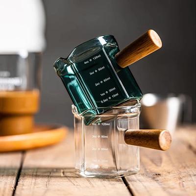 Glas Kaffeemessbecher Kaffeeextraktion Kleiner Milchbecher Holzgriff Tasse Messbecher Graduierter Milchkrug Küchenzubehör
