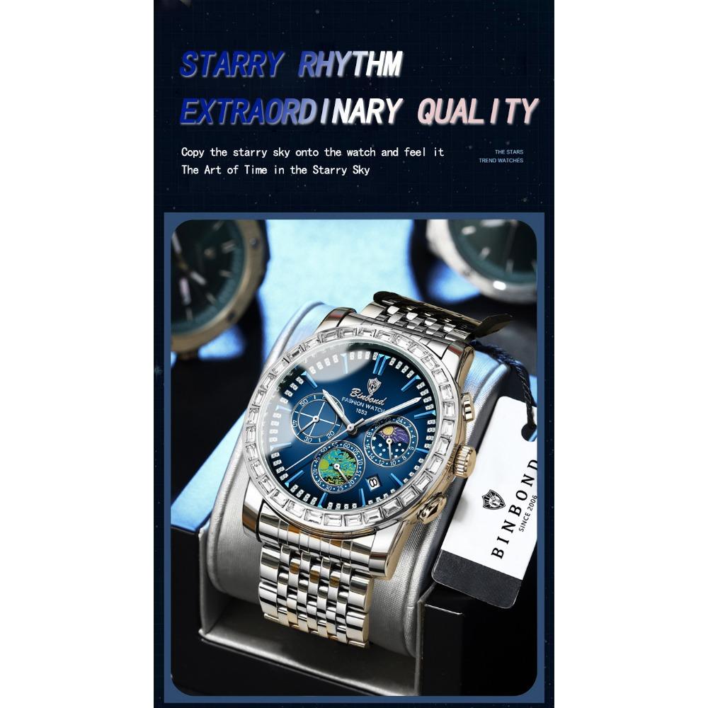 BINBOND Luxury Scratch-Resistant Quartz Wristwatches For Men Luminous Waterproof Auto Date Men's Watch Sports Casual