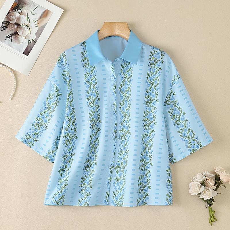 ZANZEA Women Casual Turn Down Collar Loose Half Sleeve Print Blouse