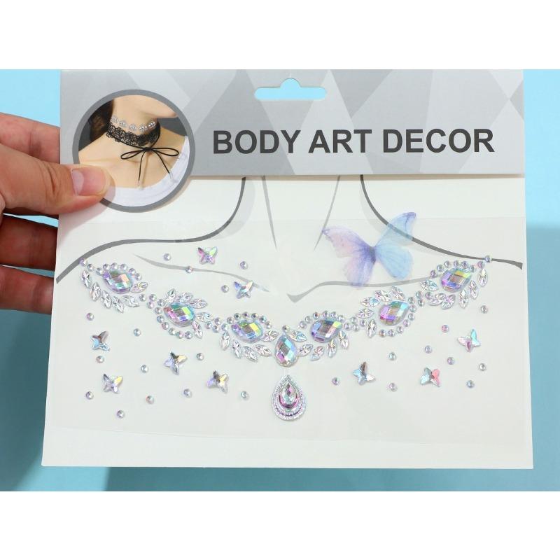 Fashion Clavicle Chain Diamond Stickers Stage Makeup Stickers Temperament Color Butterfly Clavicle Stickers Necklace Stickers