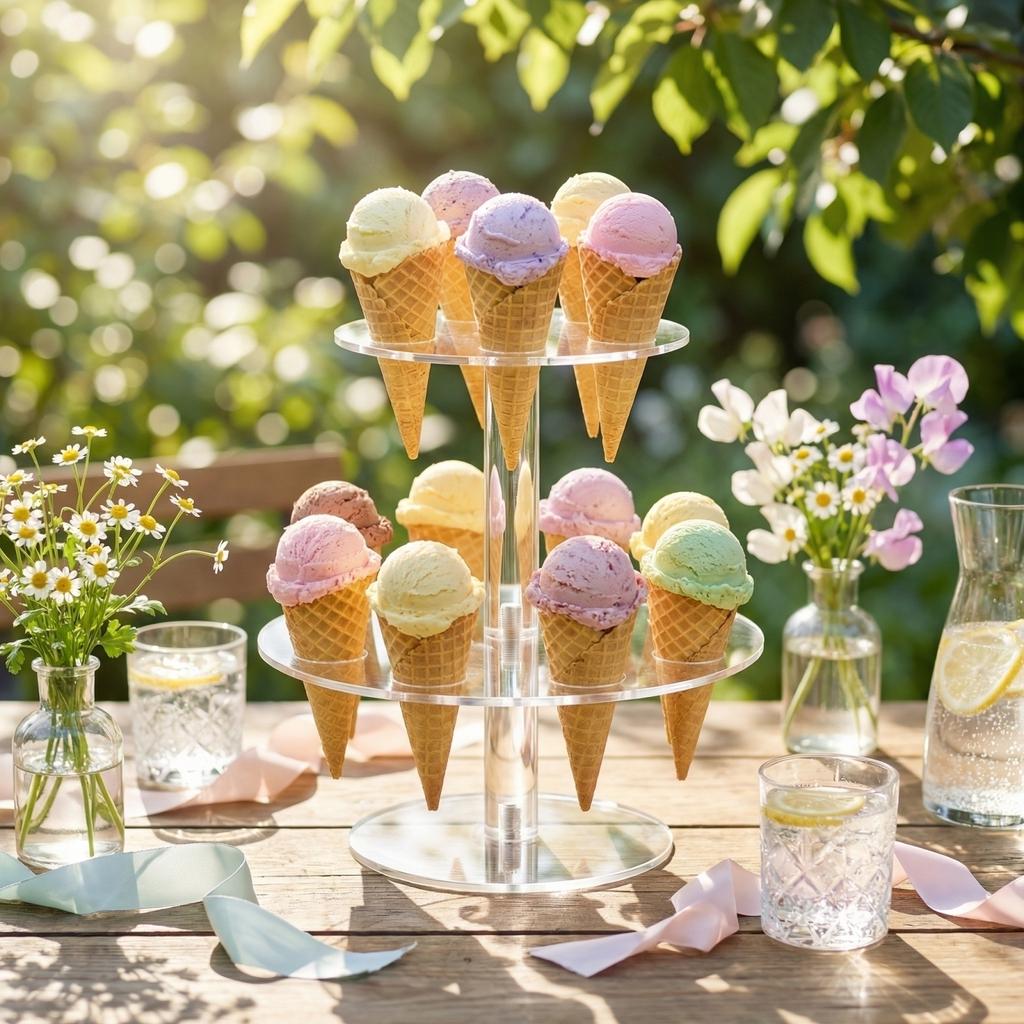 Acrylic Ice Cream Holder, 2-Tier Stand With 24 Holes For Displaying