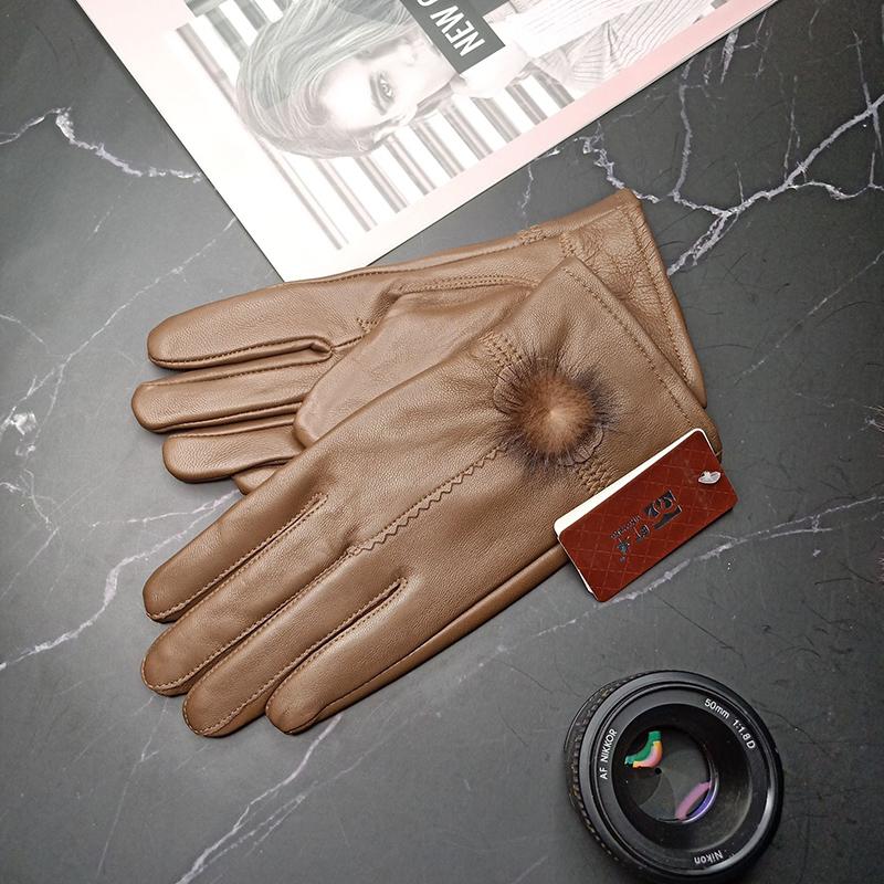 Damehansker i lammeskinn og tykke med fløyel Vinterhansker Dame Nydelig kaninpels-hanske