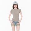 Korean high-end dopamine round neck front shoulder short-sleeved T-shirt women's summer new slim-fitting and thin temperament top