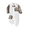 Pasgeboren Babyjongen Romper Herfst Casual Geruit Lange Mouw Strikje Dinosaurus Jumpsuit Gentleman Stijl Baby Outfit Voor 0-18 Maanden