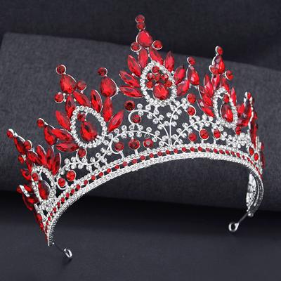 Corona de Boda de Reina Real para Mujer Grande Cristal Rojo Tiara de Banquete Tocados Accesorios de Joyería para el Cabello de Fiesta Nupcial