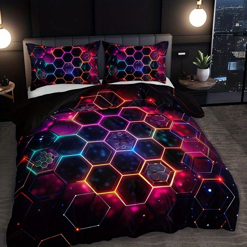 3-Piece Soft with Soft Fabric Duvet Cover Set Breathable Al-Season Honeycomb Hexagon Machine Washable High Definition Digital Print Beding Set