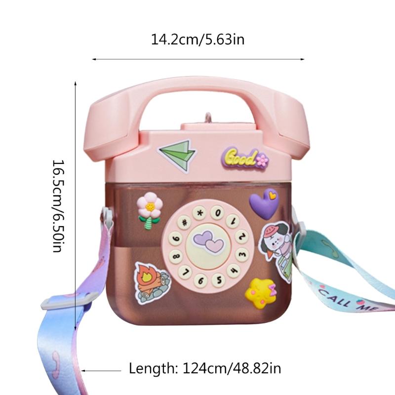 Tragbare Plastik-Trinkflasche Ästhetische Wasserflasche Telefonförmige Wasserflasche mit Strohhalm Wasserflasche mit Tragegurt