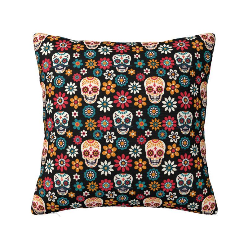 Day Of The Dead Floral Cushion Cover 40x40cm Halloween Sugar Skull Velvet Luxury Pillow Case Living Room Decoration