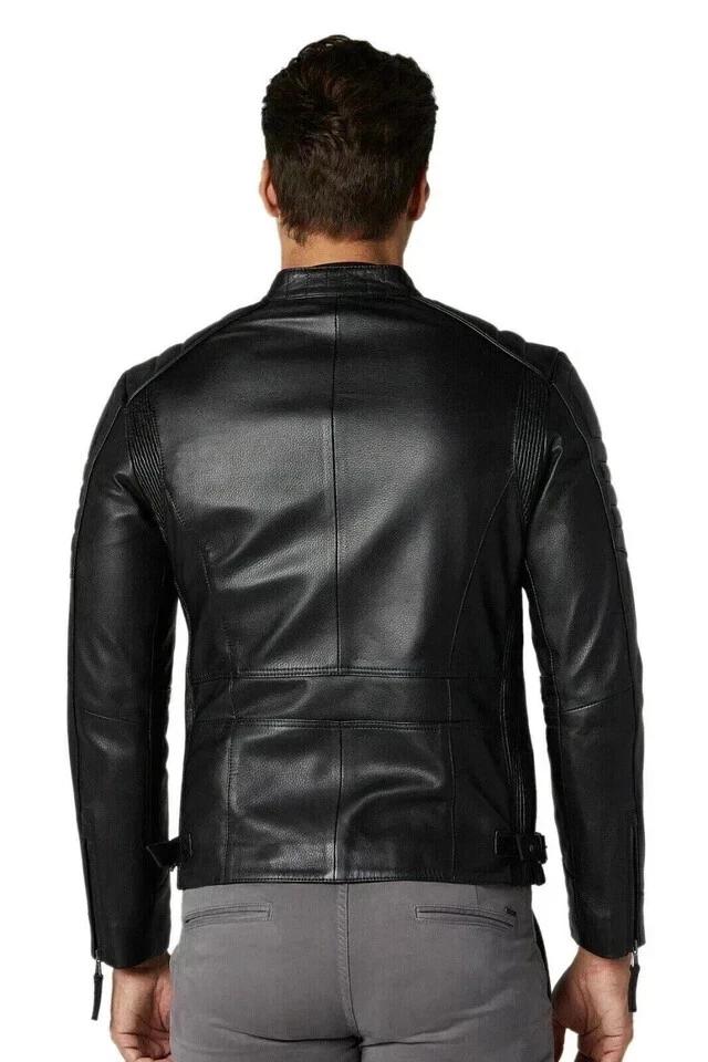 Stylish Biker Soft Real Men Jacket Black Leather Handmade Genuine Lambskin