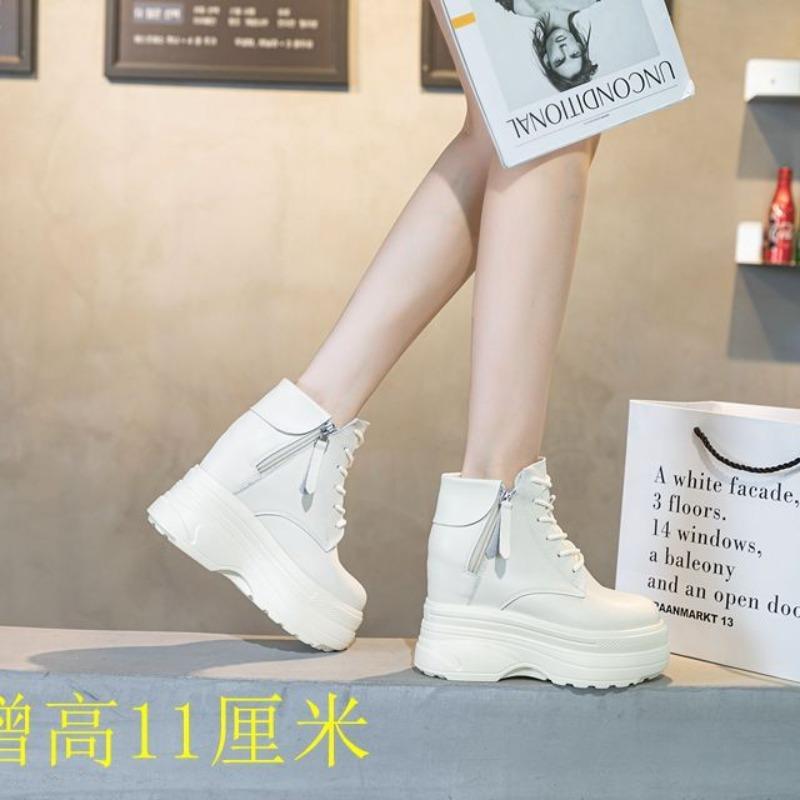 Fashion Leather Ankle Boots for Women New 2025 Autumn Winter Warm Motorcycle Boots Woman Vintage Lace Up Snow Fur Shoes 11CM High Heels