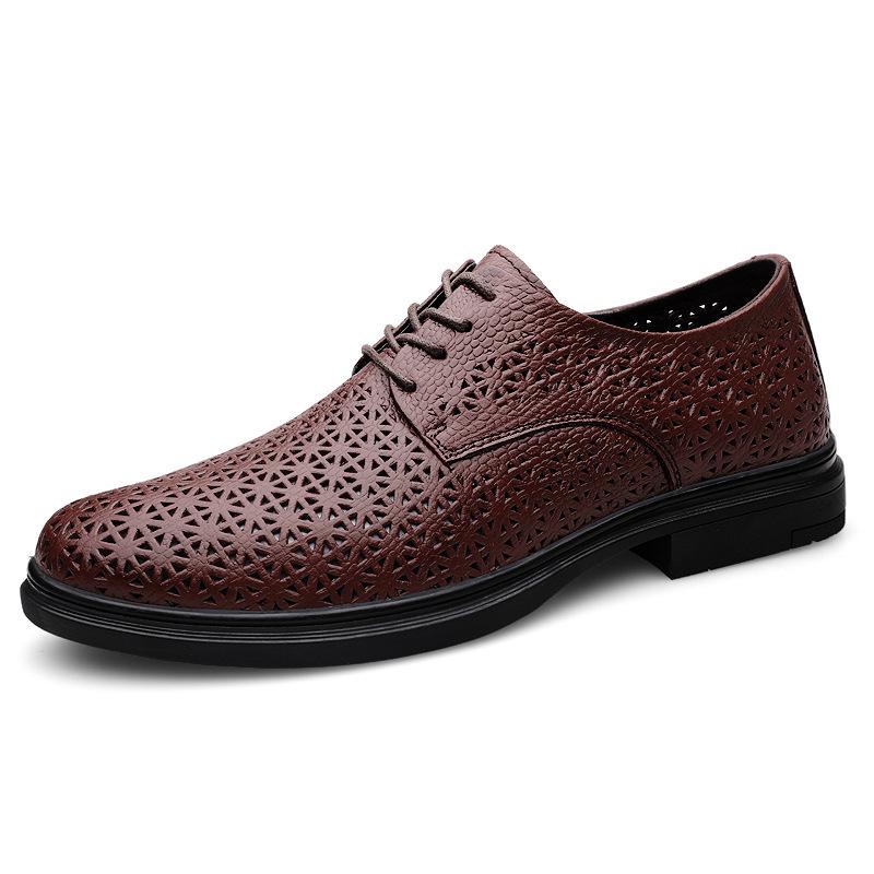 Men s Summer Casual Round Toe Leather Loafers: Breathable, Stylish, British Fashion, Lace-up, Large Size 41