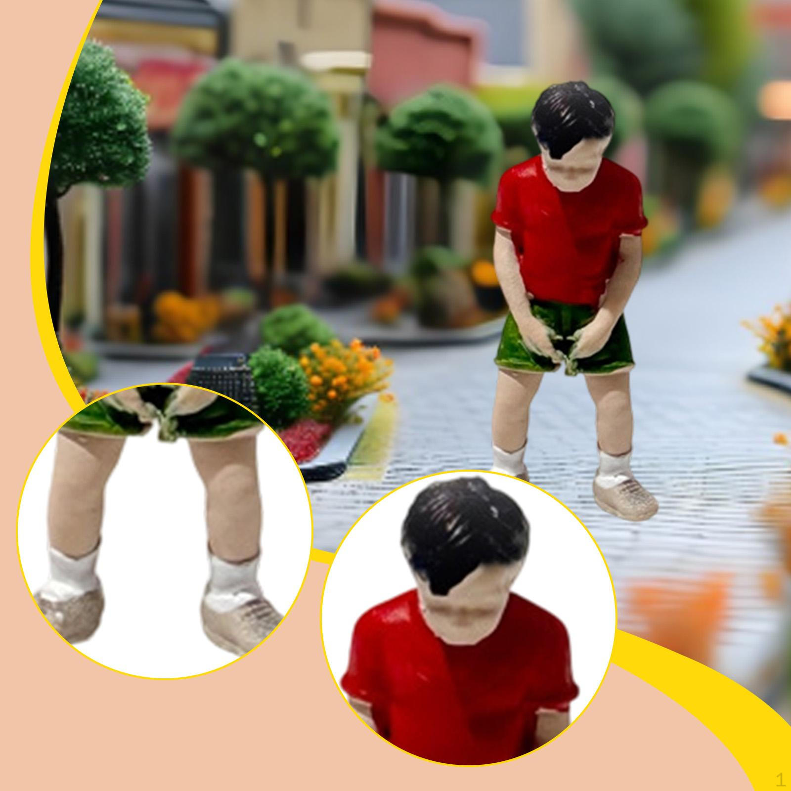 

1/64 People Figure Mini Architectural Figurine Resin Role Play Tiny Model for Train Station red shirt boy