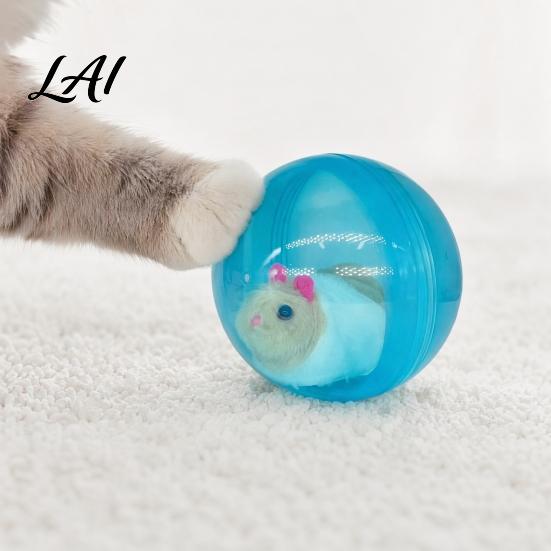 Moving Ball Toy Self-Rolling Interactive Cat Toy Automatic Rolling with Plush Hamster Battery Operated Pet Rabbit Inside Electric Simulation Animal