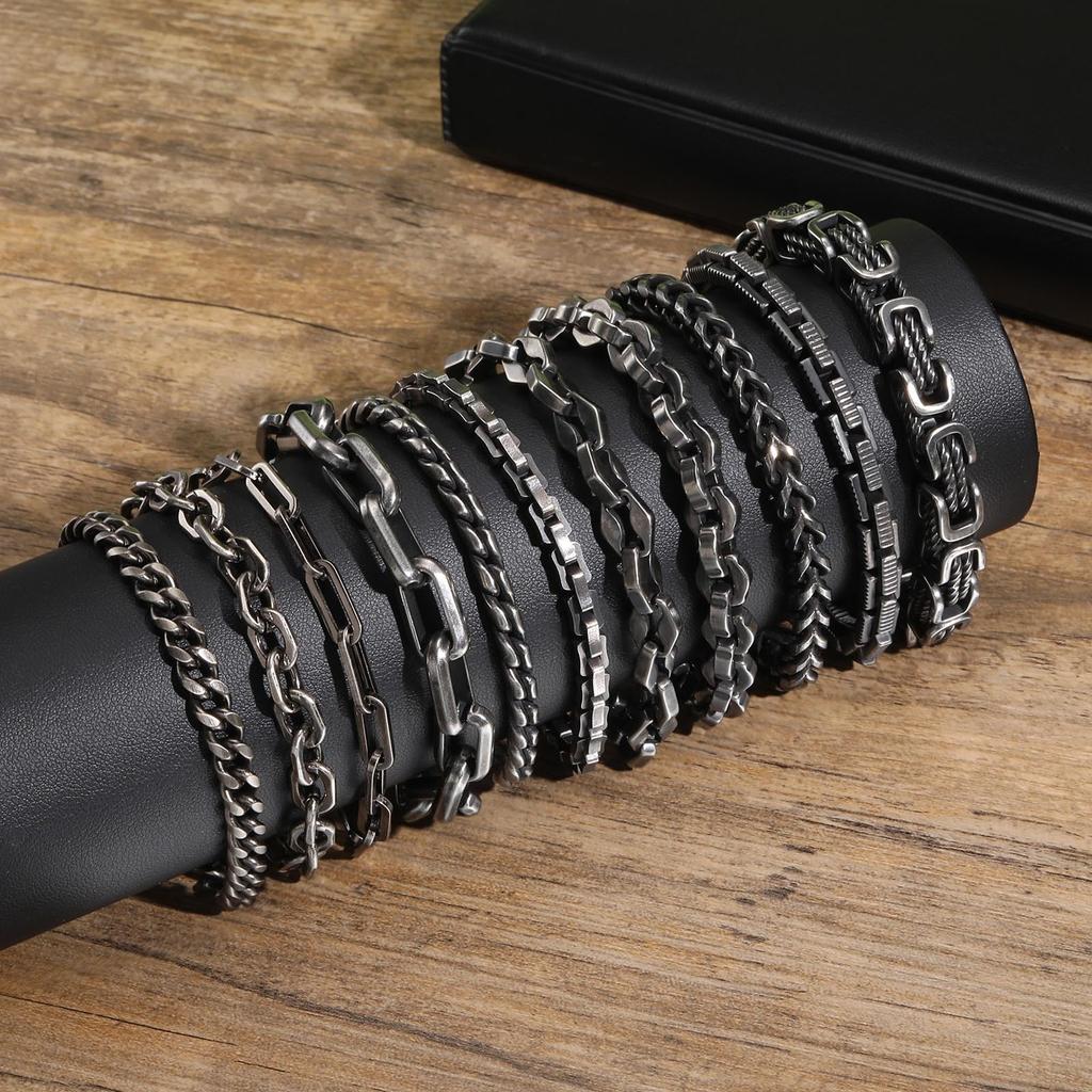 Retro Chain Bracelets for Men Boys,,Vintage Antique Stainless Steel Link Wristband,Classic Punk Zircon Gifts