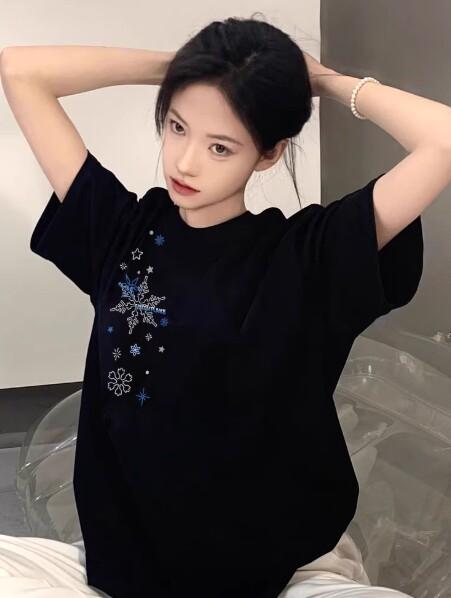 Belted Black ShortSleeved TShirt For Unisex 2026 New Style Loose And Slimming Letter Patterned Top Korean Style