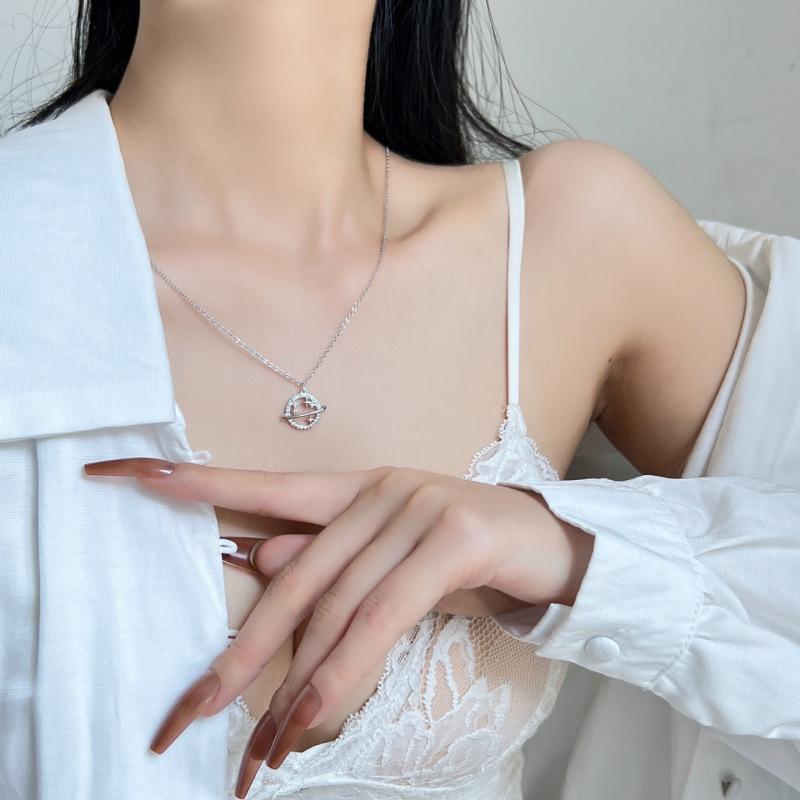 Colorfast Universe Planet Pendant Necklace - Women's Unique Temperament Design with Inlaid Collarbone Chain
