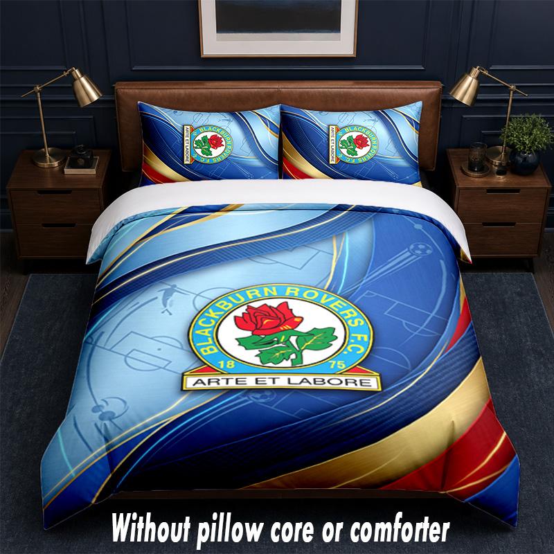 Blackburn Rovers Football Design Bed Bedding Set 1 Duvet Cover + 2 Pillowcases Soft Breathable Household Bed Linens