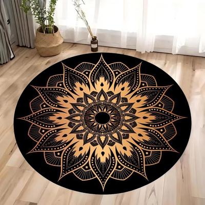 Mandala Kulatý Koberec Geometrický Podlahový Koberec Art Deco Kruhová Podložka Tradiční Protiskluzová Podložka Černé Plošné Koberce do Obývacího Pokoje