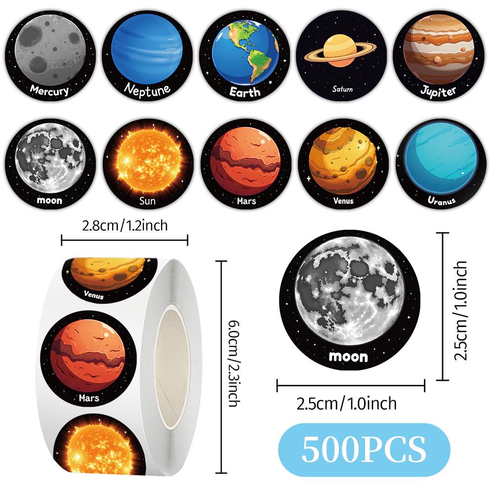 500 Universe Planets Sticker Roll for Kids - English Reward & Diary Sealing Stickers