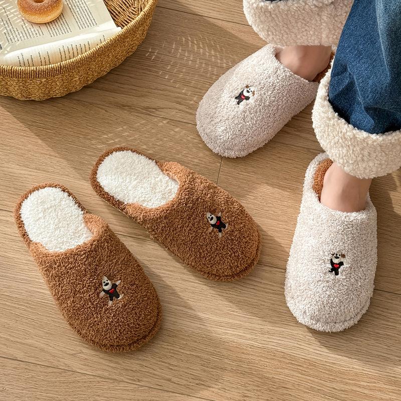 Home Cotton Slippers Winter Indoor Household Plush Warm Cute Cartoon Puppy Fluffy Slippers Winter