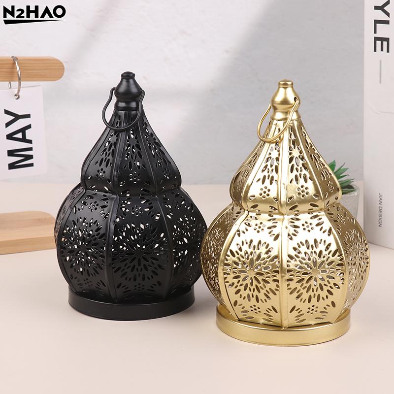 1Pc Hollow Iron Gourd Candlestick Projection Atmosphere Ambient Garden Courtyard Decorative Light Home Ambient Ornament