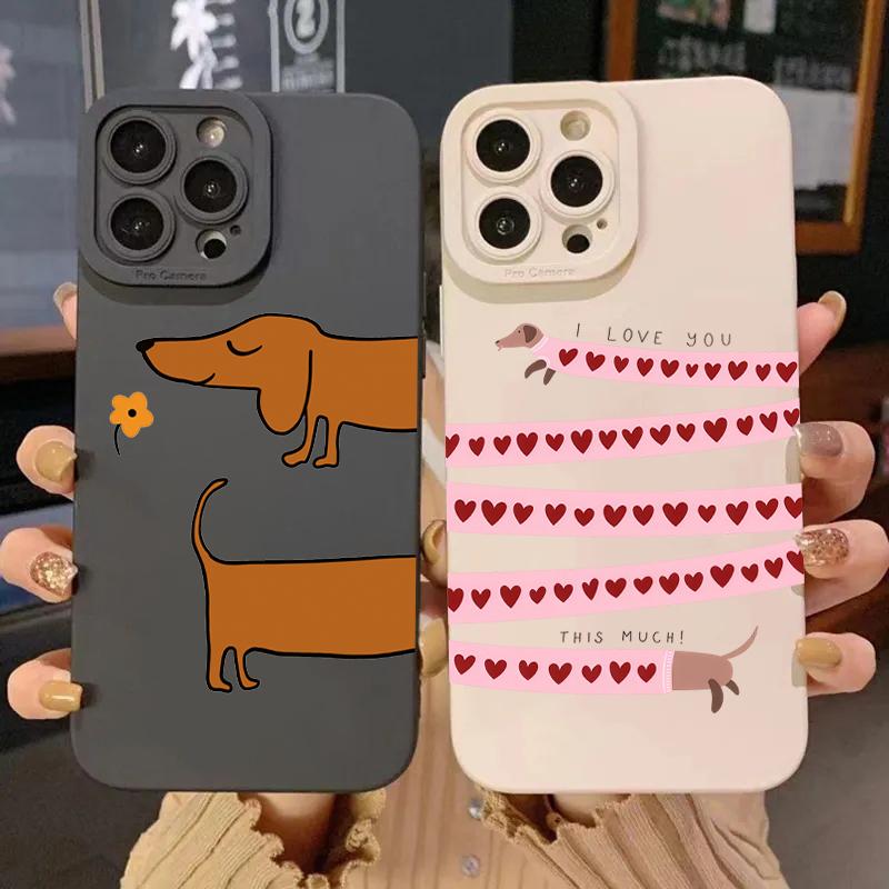 Cute Sausage Dog Pattern Silicone Phone Case For iPhone 17 16 15 14 13 12 11 Pro Max 17 Air 16E XS X XR 7 8 Plus Soft Cover